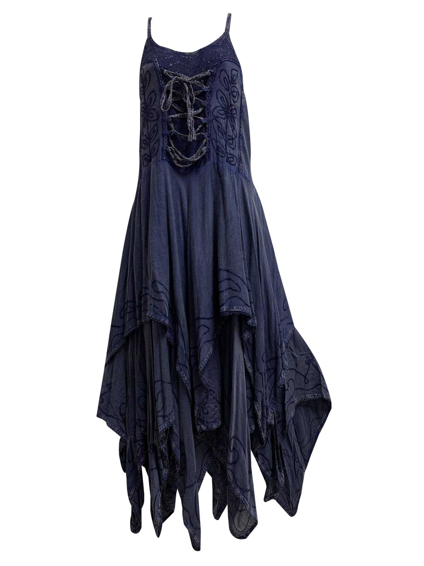 Missy Bohemian Renaissance Spaghetti Strap Layered Embroidered Long Dress