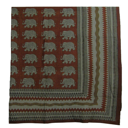 Elephant Block Print Indian Bohemian Powerloom Cotton Throw Blanket Tapestry Coverlet - Ambali Fashion Tapestries 
