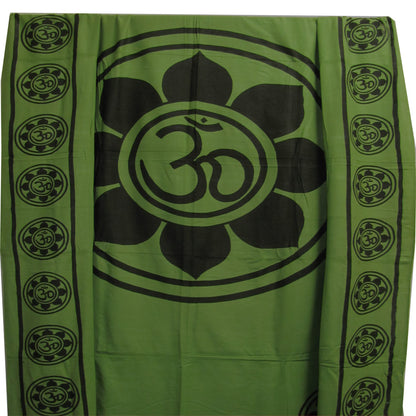 Indian Green Lotus Om Yoga Queen Size Bedspread Throw Tapestry (72" x 108") - Ambali Fashion Tapestries beach, boho, casual, classic, coverlet, curtain, ethnic, gypsy, meditation, new age, sh