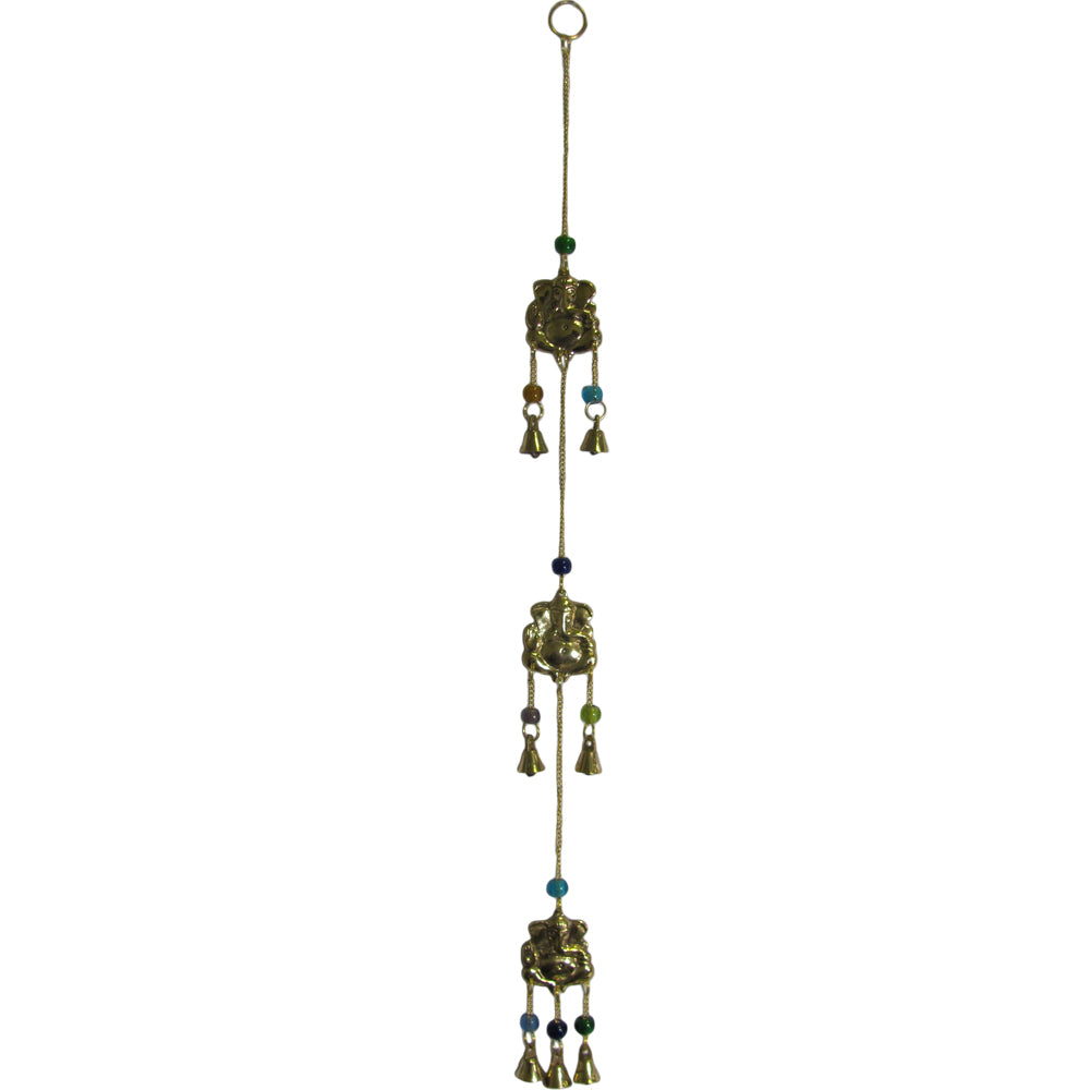 21" 3 Tier Brass Ganesh Wind Chime Yoga Good Luck Bell Home & Garden w/ Glass Beads - Ambali Fashion Wind Chimes bohemian, boho, casual, classic, decor, decoration, eastern, ethnic, gypsy, hi