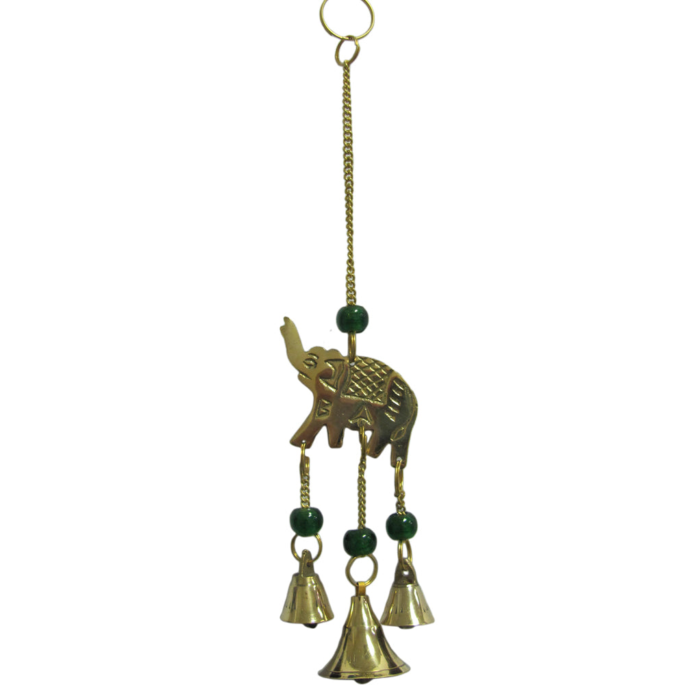 9" Brass 3 Bell Home and Garden Elephant Wind Chime /w Glass Beads - Ambali Fashion Wind Chimes 