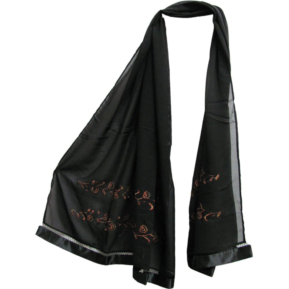 Womens Sequined Embroidered Hijab Silk Chiffon Scarf Pashmina Shawl - Ambali Fashion Pashminas 