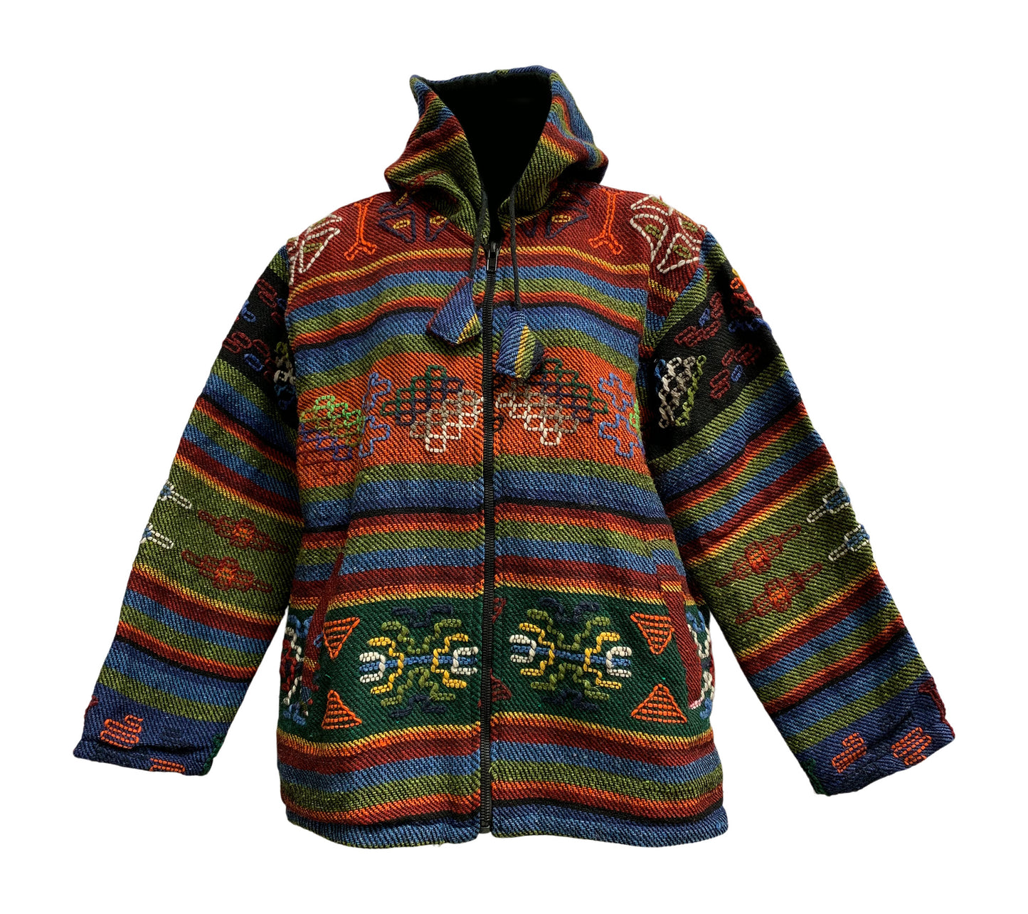 Men's Ethnic Tribal Hand Woven Embroidered Pure Wool Bhutan Jacket - Ambali Fashion Jackets bohemian, boho, casual, classic, ethnic, gypsy, hippie, indian, new age, sixties, traditional, tren