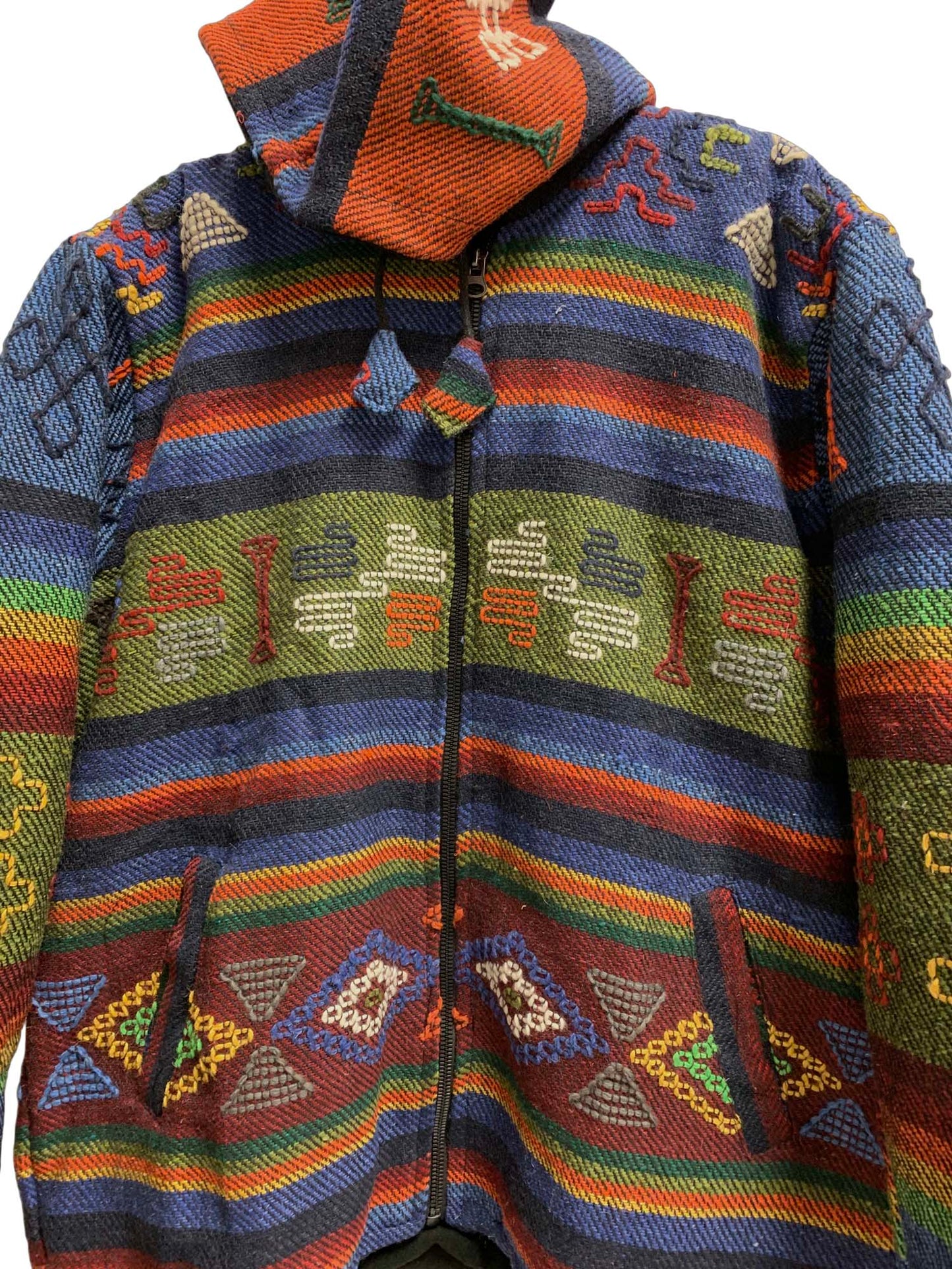 Men's Ethnic Tribal Hand Woven Embroidered Pure Wool Bhutan Jacket - Ambali Fashion Jackets bohemian, boho, casual, classic, ethnic, gypsy, hippie, indian, new age, sixties, traditional, tren