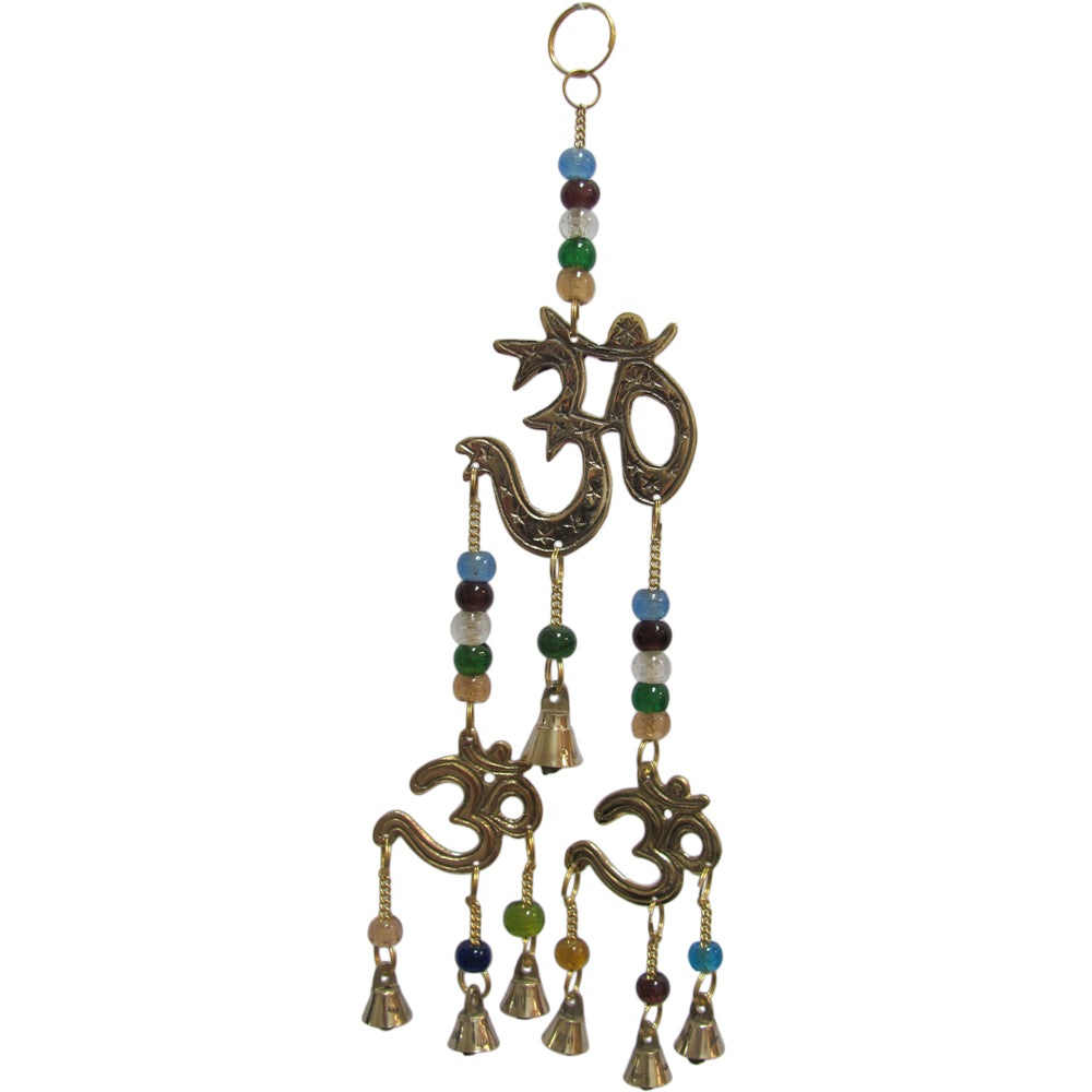 Brass Three Om/Ohm Decorative Seven Bell Wind Chime w/ Beads - Ambali Fashion Wind Chimes 