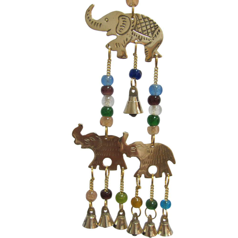 Brass Three Elephant Good Luck Home & Garden Seven Bell Feng Shui Wind Chime - Ambali Fashion Wind Chimes bohemian, decor, decoration, eastern, elephant, ethnic, gypsy, hippie, meditation, ne