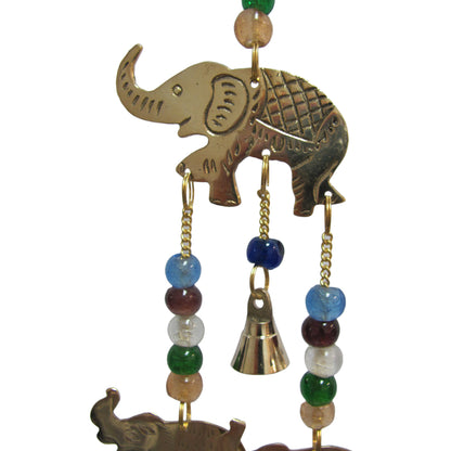 Brass Three Elephant Good Luck Home & Garden Seven Bell Feng Shui Wind Chime - Ambali Fashion Wind Chimes bohemian, decor, decoration, eastern, elephant, ethnic, gypsy, hippie, meditation, ne