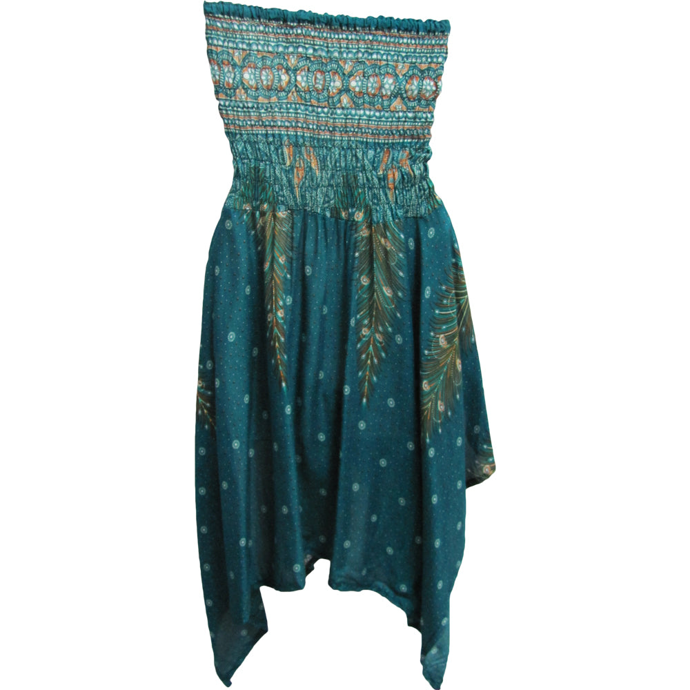 Halter Neck Peacock & Paisley Print Cotton Tube Short Sun Dress Skirt THNONA1 - Ambali Fashion Dresses 