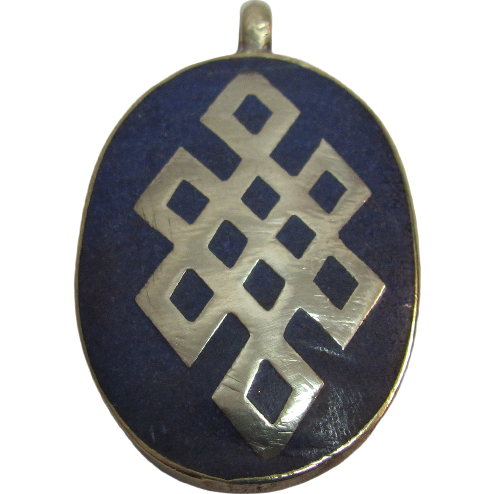 Tibetan Vintage Lapis Lazuli Silver-Tone Oval Endless Knot Pendant - Ambali Fashion Pendants 
