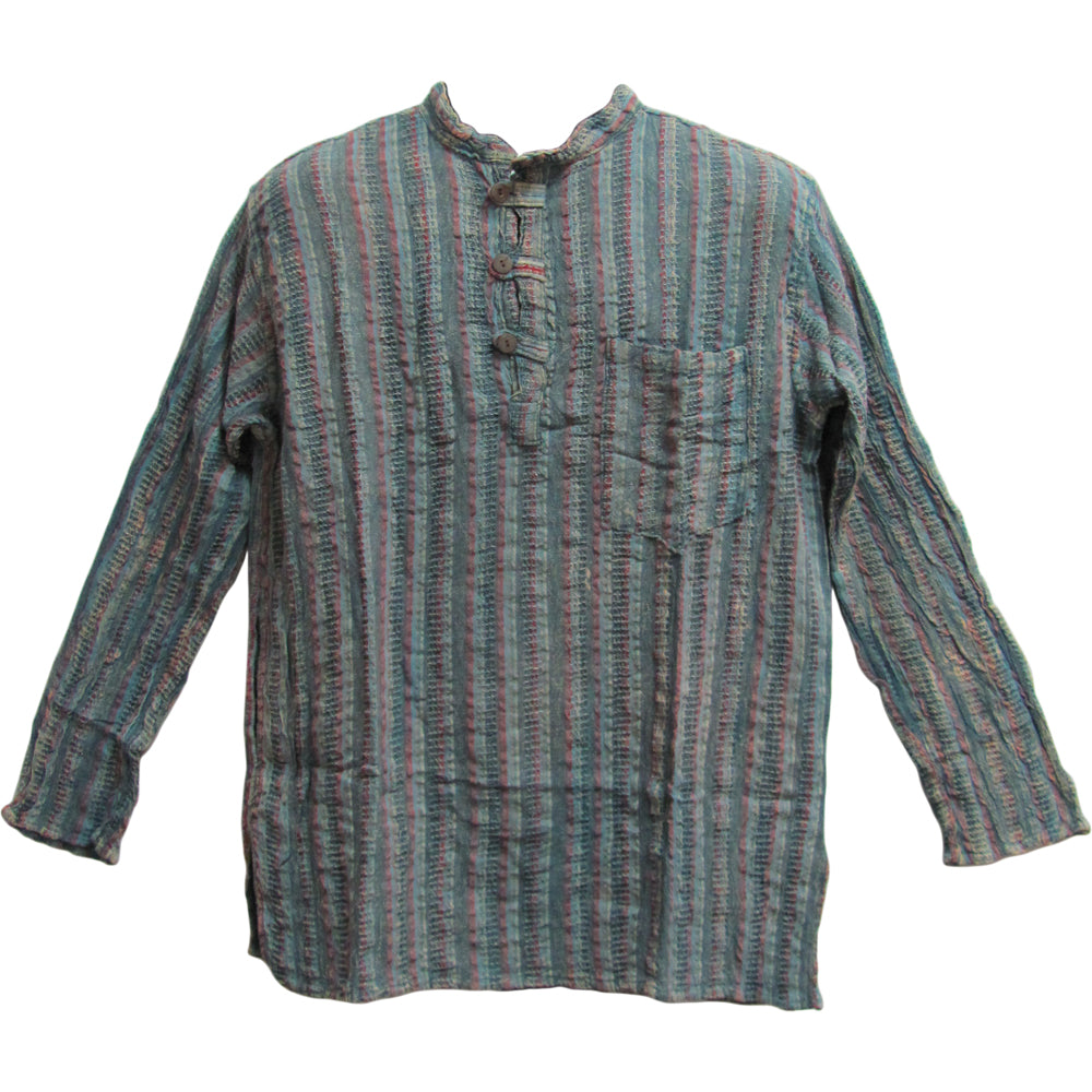 Men's Vintage Indian Heavy Cotton Hippie Ethnic Striped Tunic Shirt - Ambali Fashion Men's Tunics 