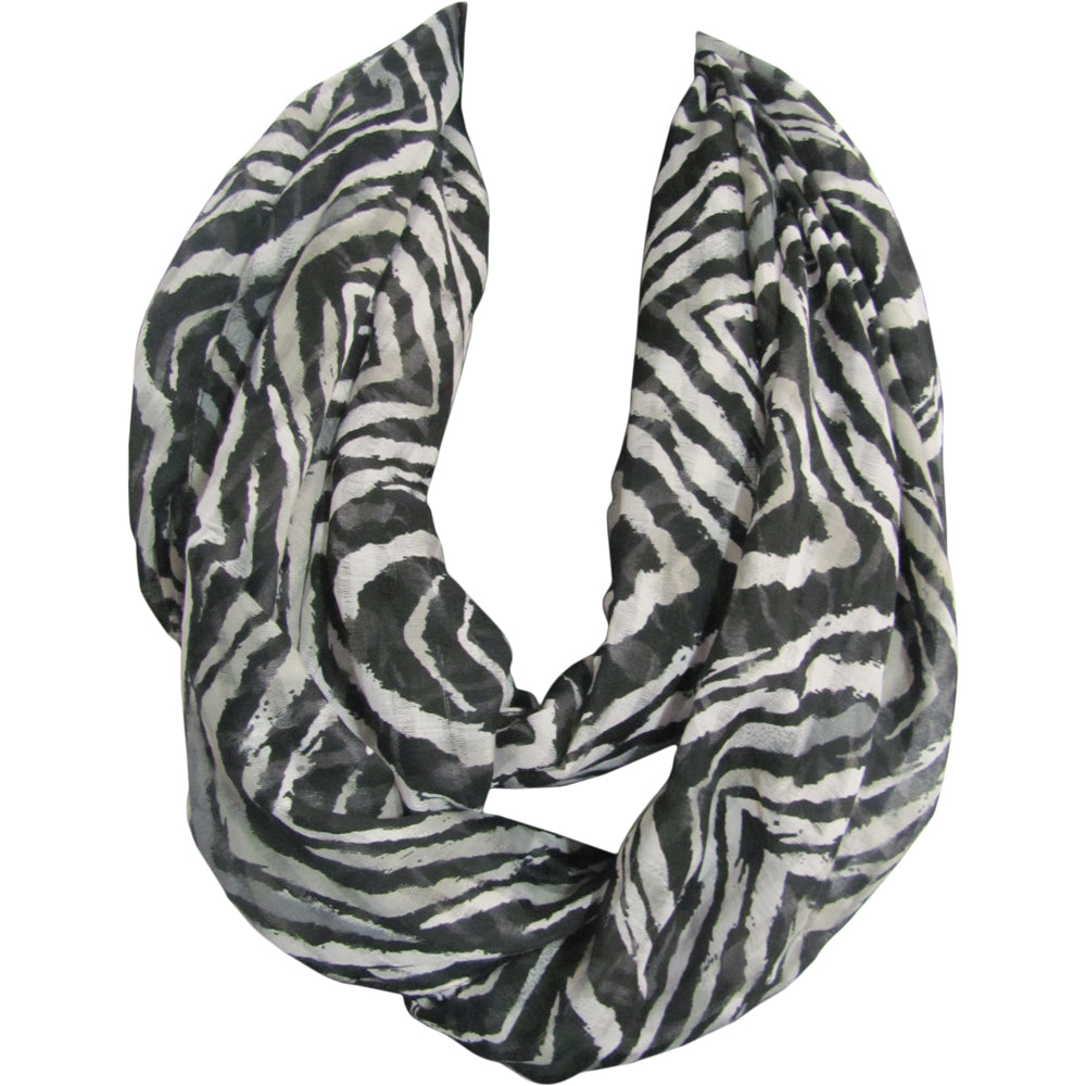 Black & White Zebra Print Trendy Fashion Long Infinity Scarf JK102 - Ambali Fashion Evening Scarves accessory, autumn, bohemian, boho, coverlet, ethnic, lightweight, shawl, stole, trendy, wra