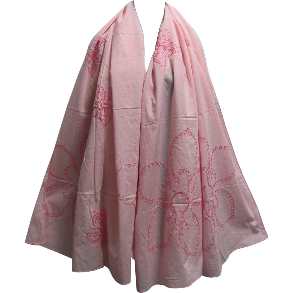 Cotton Embroidered Long Fashion Pink Floral Scarf Stole JK115 - Ambali Fashion Cotton Scarves 