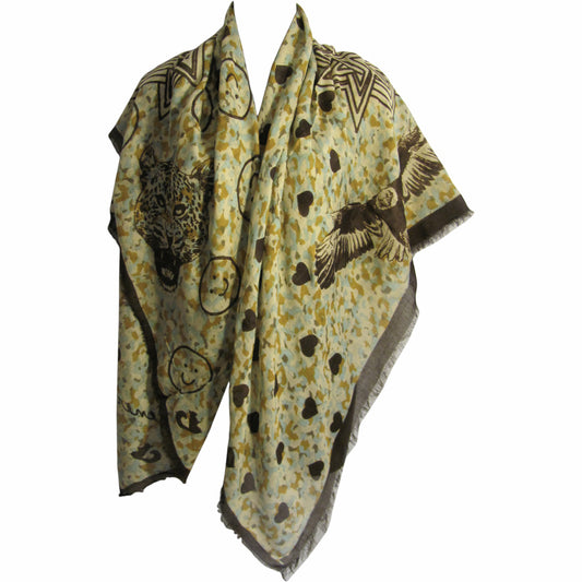 Tiger Heart Eagle Happy Face Print Cotton-Feel Fashion Square Scarf Shawl JK12 - Ambali Fashion Evening Scarves 