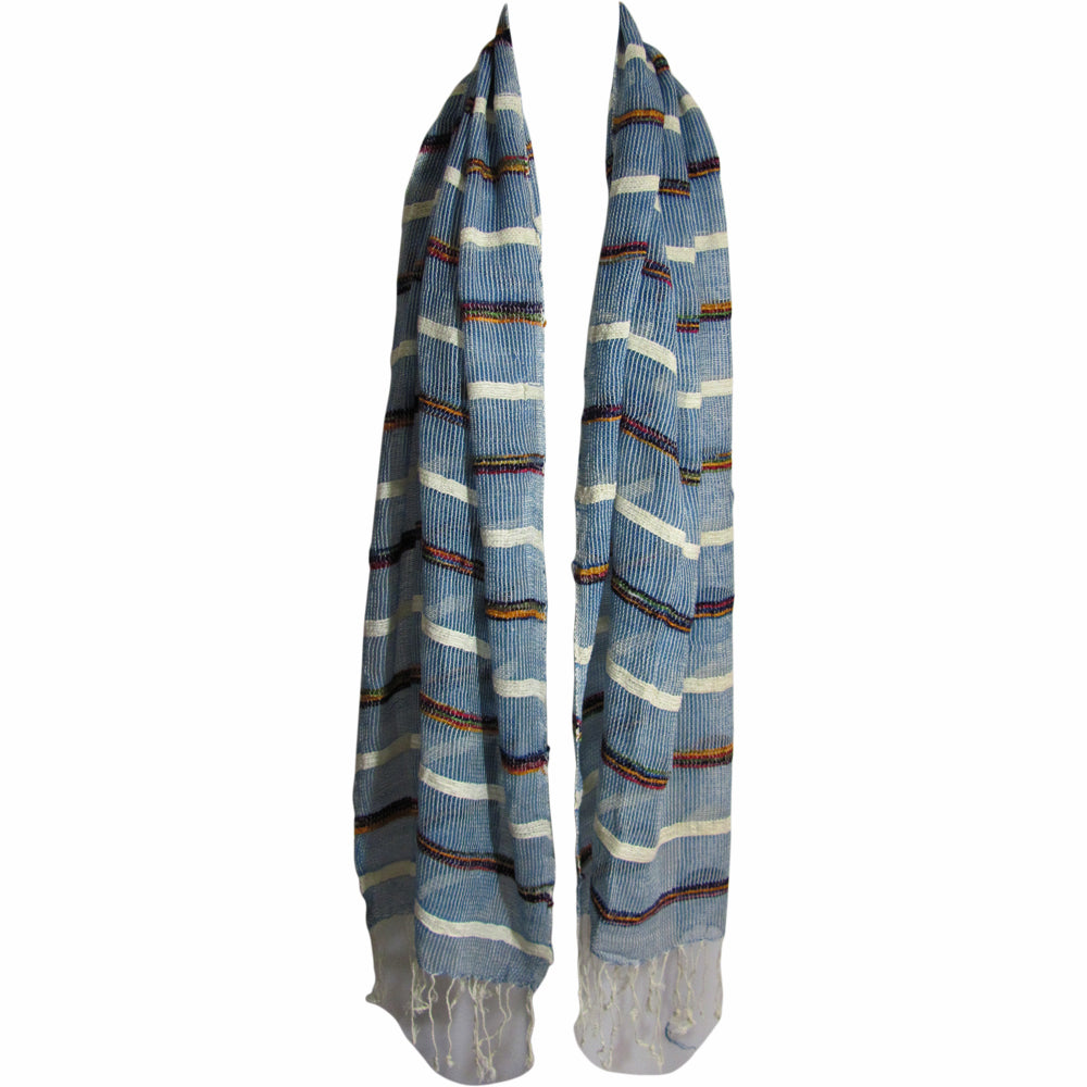 Woven Fringed Soft Blue and White Striped Scarf Shawl Stole JK13 - Ambali Fashion Evening Scarves 
