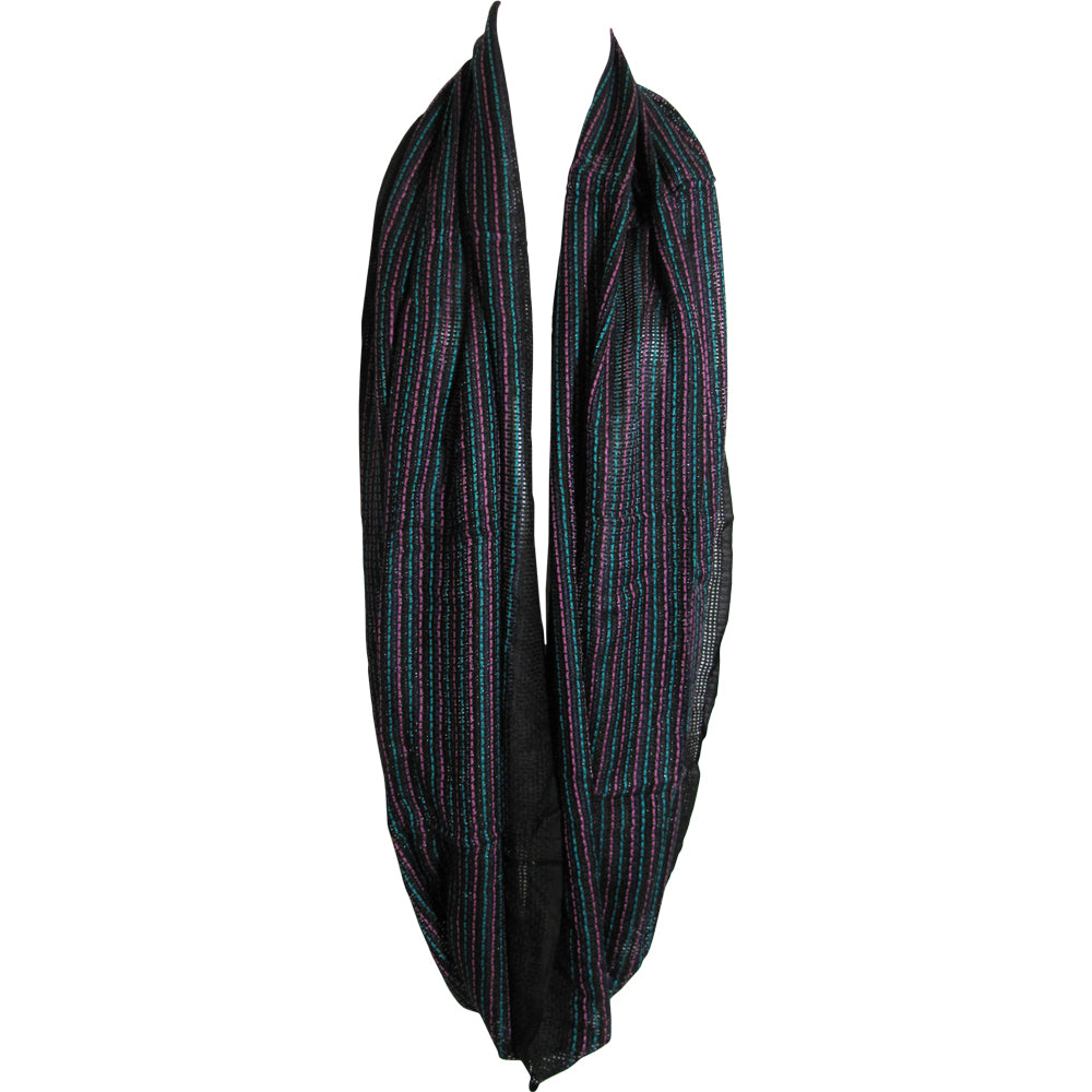 Unisex Striped Trendy Fashion Loop Black Infinity Scarf Muffler JK152 - Ambali Fashion Evening Scarves 