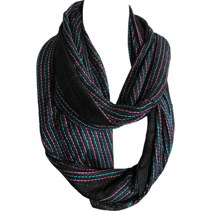 Unisex Striped Trendy Fashion Loop Black Infinity Scarf Muffler JK152 - Ambali Fashion Evening Scarves 