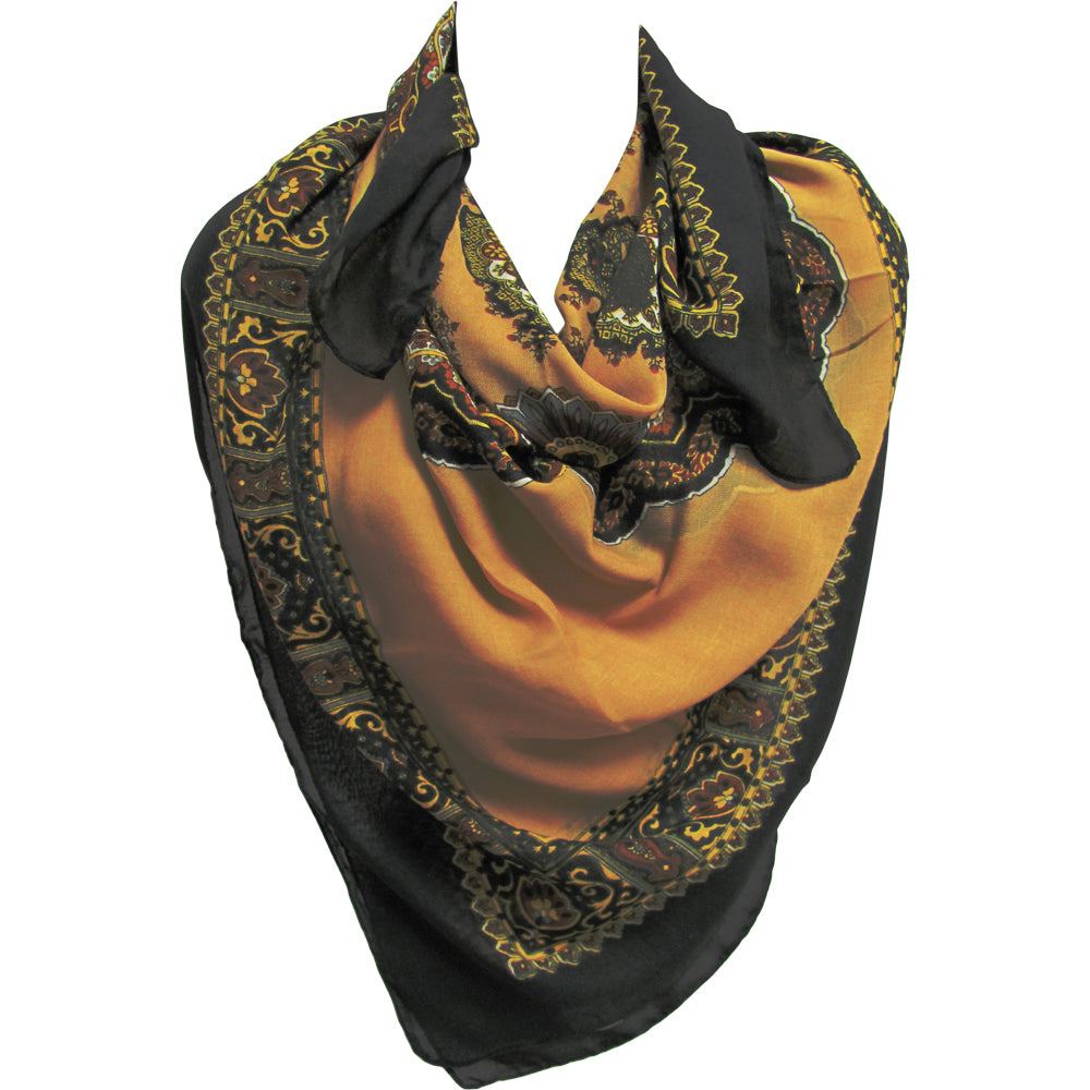 Black/Beige Paisley Floral Border Print Square Scarf Shawl Wrap JK164
