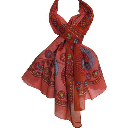 Long Mandala Print Red Indian Cotton Scarf Sarong Shawl JK259 - Ambali Fashion Cotton Scarves accessory, bohemian, casual, ethnic, gypsy, hippie, shawl, stole, trendy, unisex, wrap