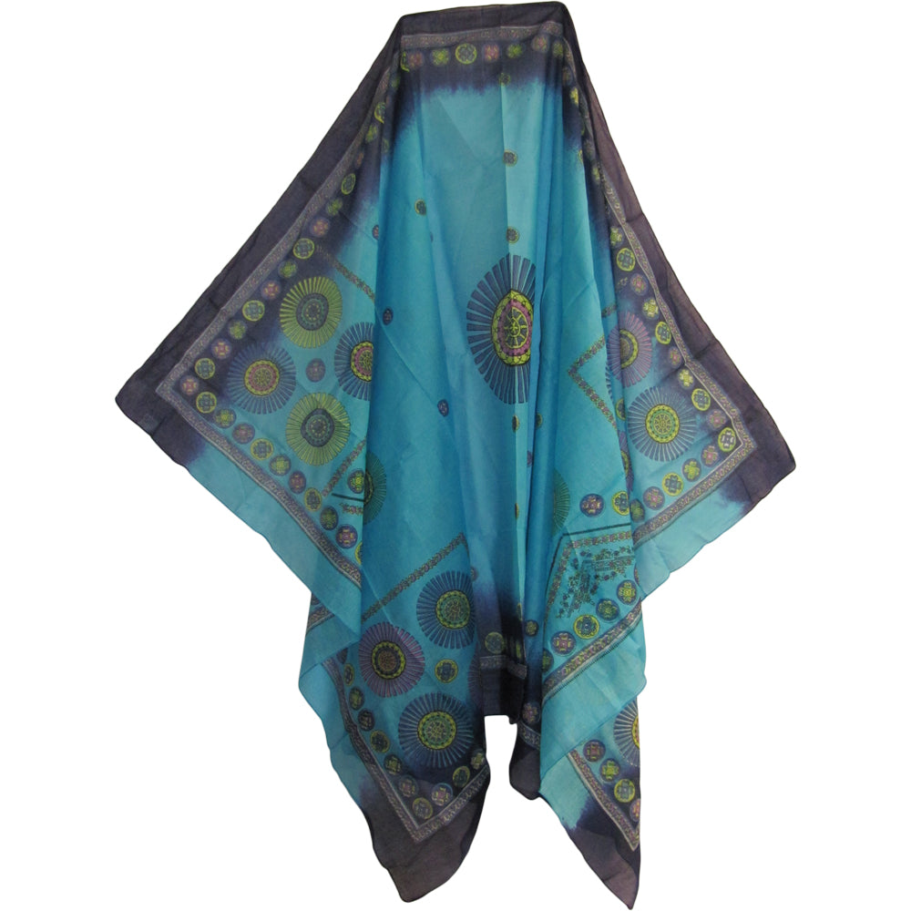 Long Mandala Indian Cotton Scarf Sarong Shawl Turquoise JK27 - Ambali Fashion Cotton Scarves 