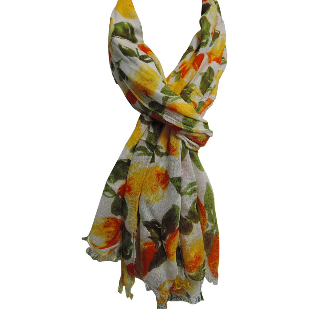 White Indian Fashion Long Fruit Print Scarf Stole Wrap JK280 - Ambali Fashion Evening Scarves 
