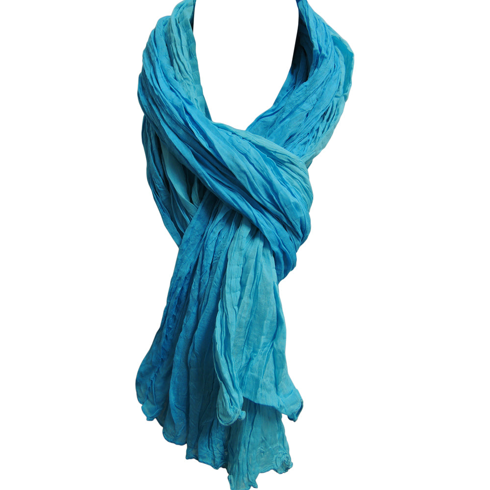 Turquoise Indian Crinkled Cotton Long Two Tone Scarf Wrap Shawl JK284 - Ambali Fashion Cotton Scarves 