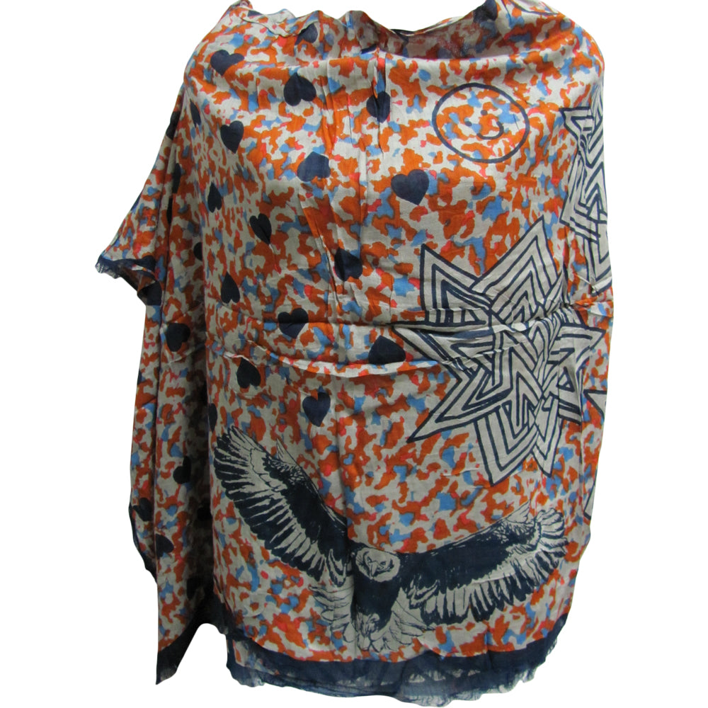 Tiger Heart Eagle Happy Face Print Square Cotton-Feel Fashion Scarf Shawl JK289 - Ambali Fashion Evening Scarves 