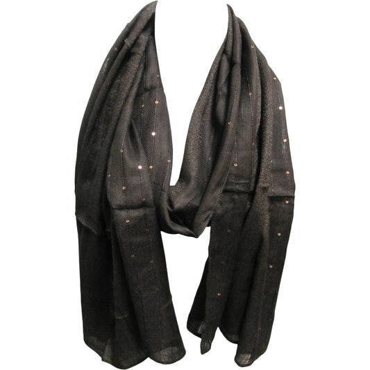 Dark Brown Sequined Lurex Shimmering Long Fashion Scarf Shawl Wrap JK322 - Ambali Fashion Evening Scarves 