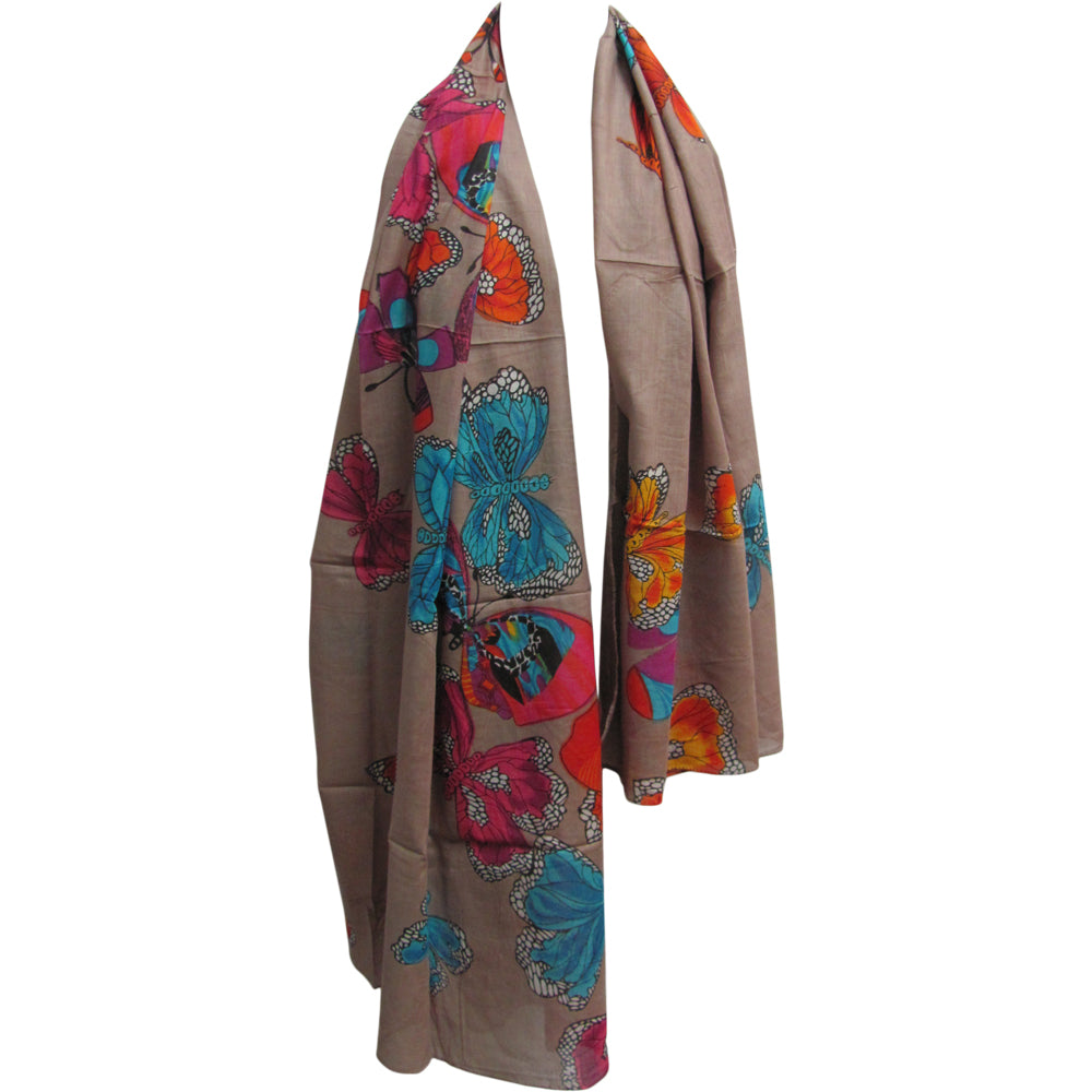 Indian Gauze Cotton Long Butterfly Print Scarf Sarong Shawl - Ambali Fashion Cotton Scarves 