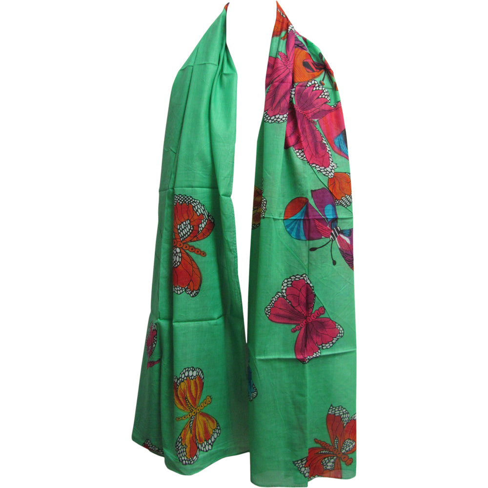 Indian Gauze Cotton Long Butterfly Print Scarf Sarong Shawl - Ambali Fashion Cotton Scarves 