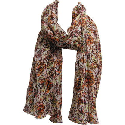 Crinkled Indian Cotton Beige & Brown Tiger Print Long Fashion Scarf JK332 - Ambali Fashion Cotton Scarves 