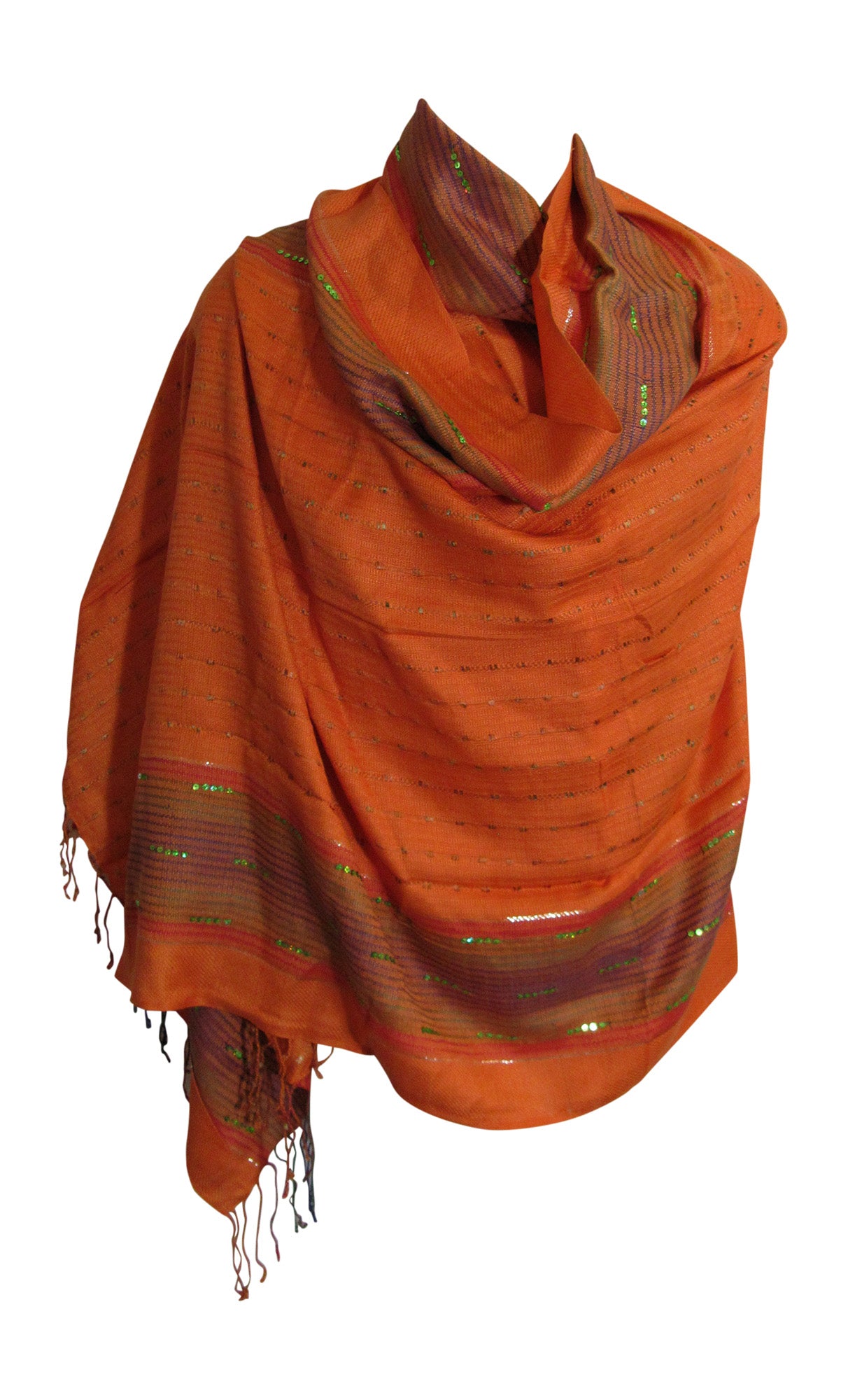 Orange Pashmina Scarf Bandana Fringe Muffler JK419 - Ambali Fashion Scarves accessory, bohemian, boho, casual, classic, ethnic, gypsy, indian, shawl, sixties, wrap