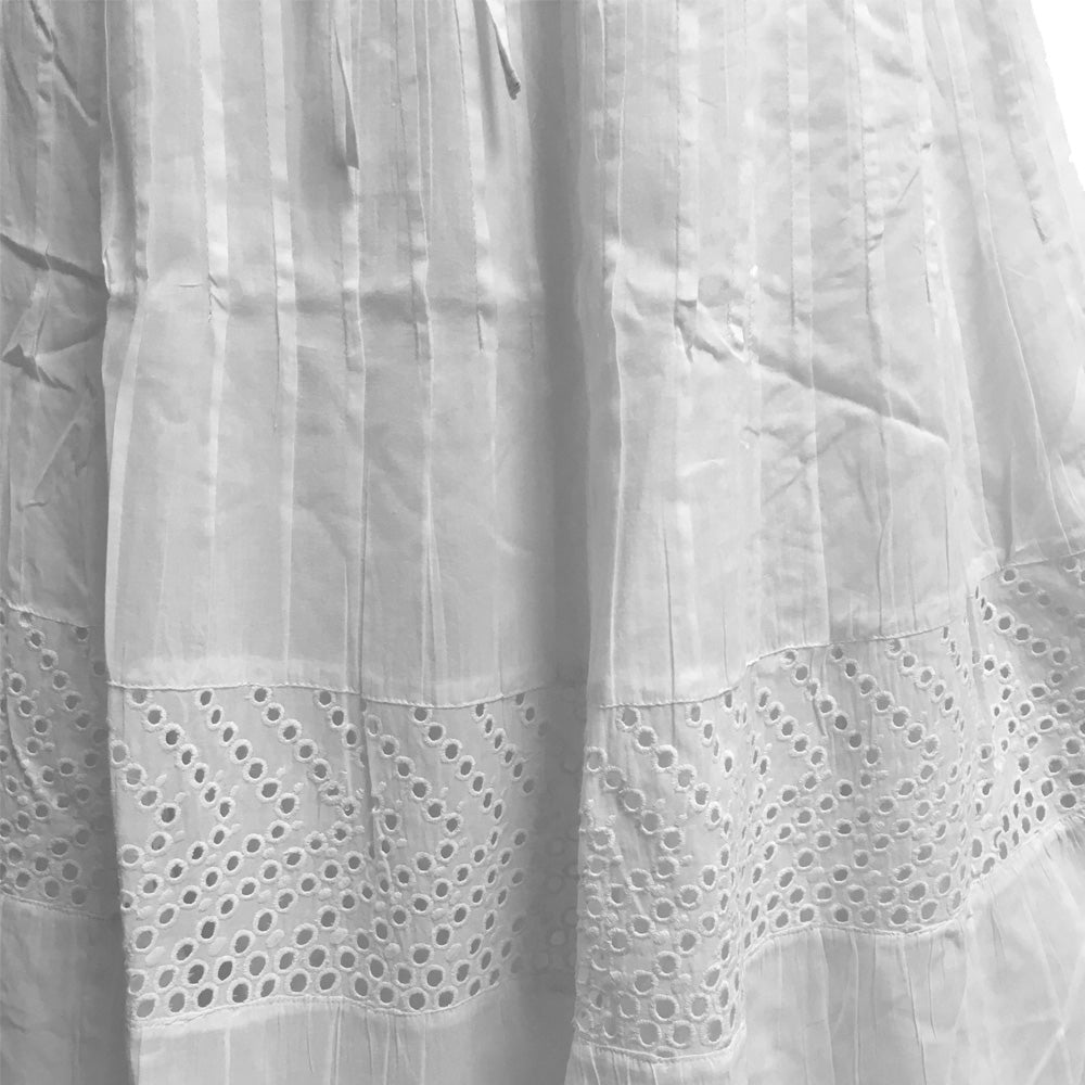 Bohemian White Eyelet Tiered Indian Fine Gauze Cotton Long Maxi Skirt JK4 - Ambali Fashion Skirts 