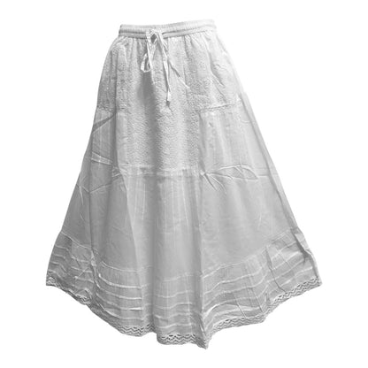 Bohemian White Eyelet Tiered Indian Fine Gauze Cotton Long Maxi Skirt JK5 - Ambali Fashion Skirts 