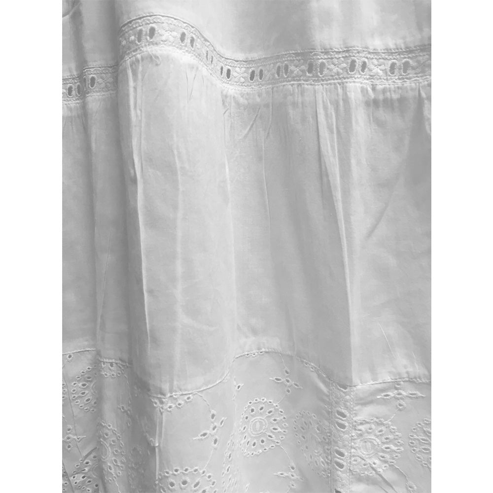 Bohemian White Eyelet Tiered Indian Fine Gauze Cotton Long Maxi Skirt JK6 - Ambali Fashion Skirts 