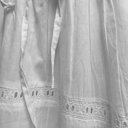 Bohemian White Eyelet Tiered Indian Fine Gauze Cotton Long Maxi Skirt JK6 - Ambali Fashion Skirts 