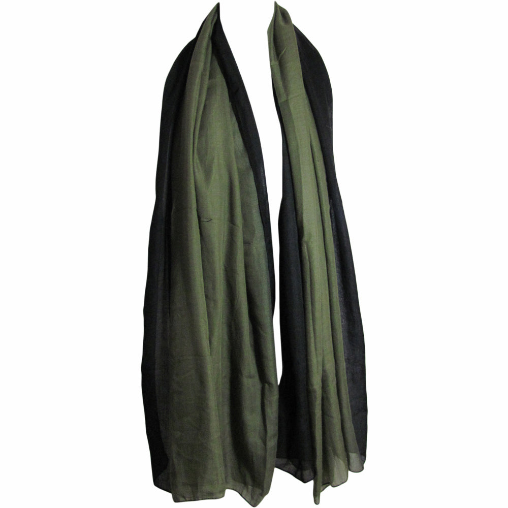 Olive Green & Black Long Soft Scarf Wrap Shawl Stole JK6 - Ambali Fashion Evening Scarves 