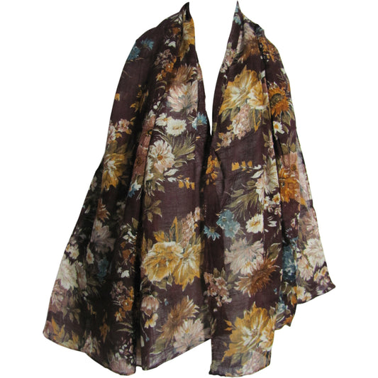 Brown Floral Print Long Fashion Scarf Stole JK87 - Ambali Fashion Evening Scarves accessory, bohemian, casual, ethnic, gypsy, hippie, shawl, stole, trendy, unisex, wrap