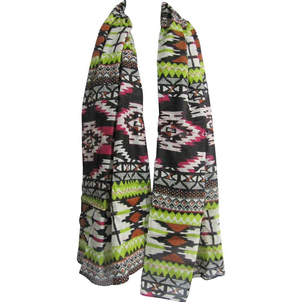 Aztec Print Embroidered Sequin Indian Cotton Long Fashion Scarf Stole JK94 - Ambali Fashion Cotton Scarves 