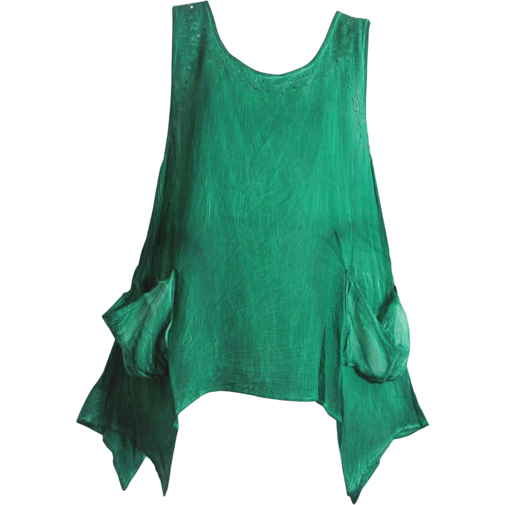 Missy Plus Bohemian Sleeveless Two Pocket Tunic Cami Tank Top Blouse Pigment - Ambali Fashion Blouses 