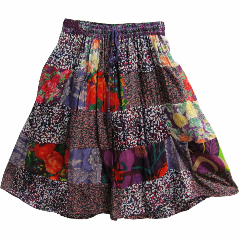 Indian Bohemian Gypsy Vintage Ethnic Patchwork Cotton Mini/Mid Length Skirt - Ambali Fashion Skirts 