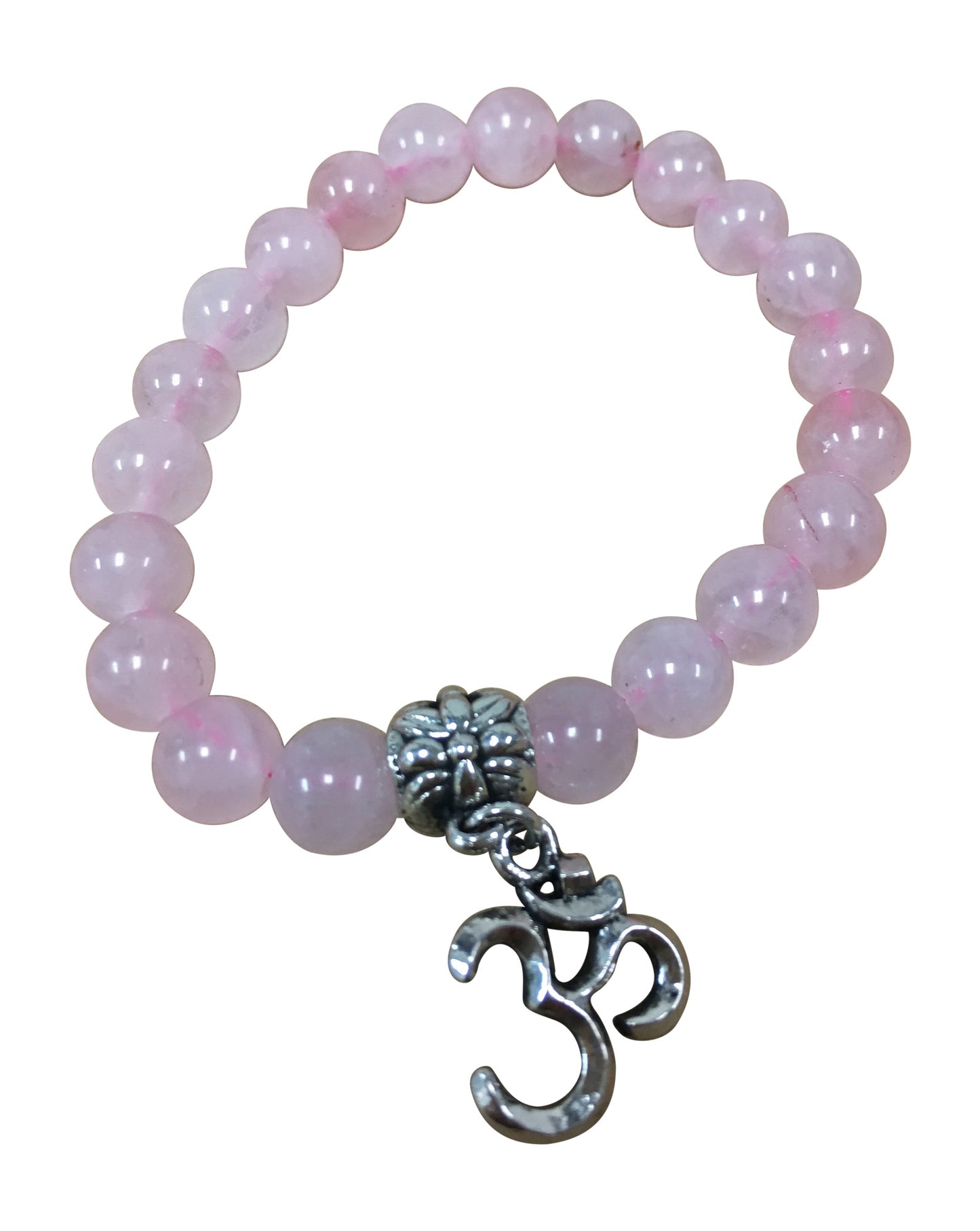 Fashion 8mm Natural Rose Quartz Stone Gemstone Bead Om Yoga Meditation Stretch Charm Bracelet - Ambali Fashion Bracelets 