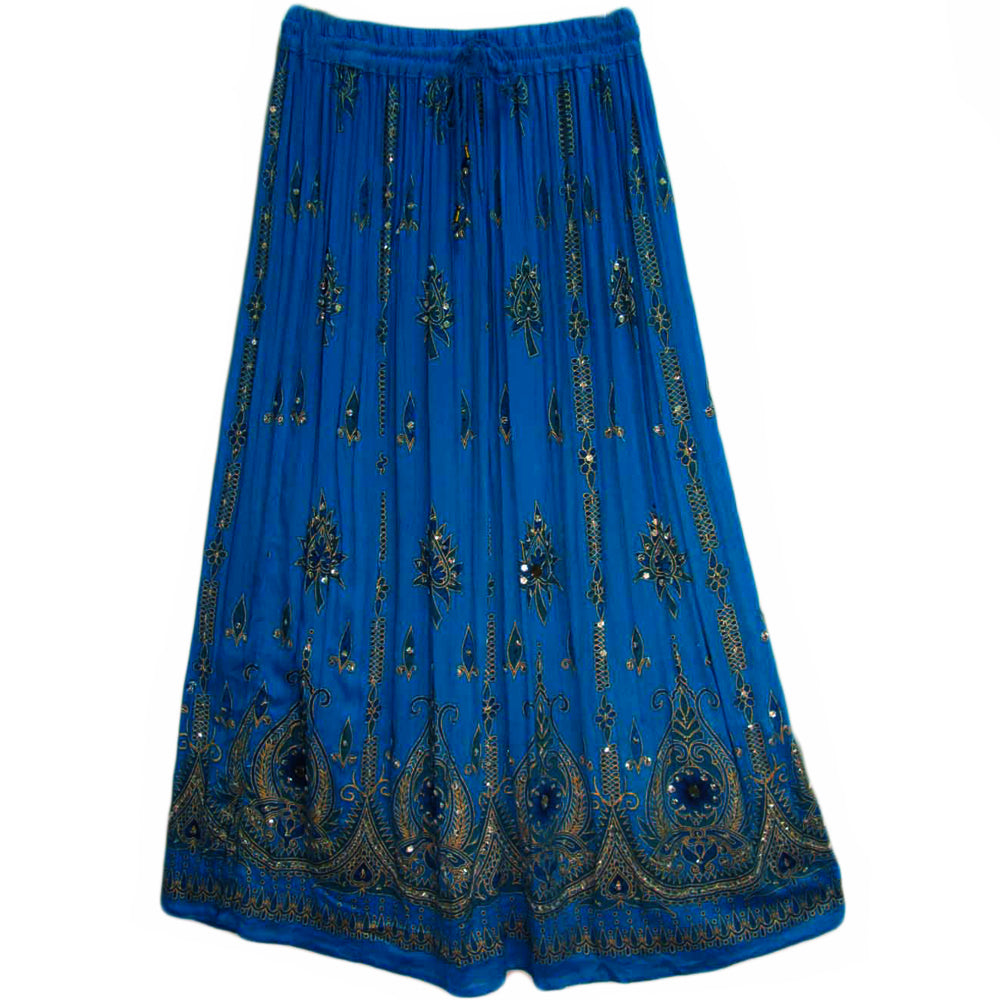 Womens Indian Sequin Crinkle Broomstick Gypsy Long Skirt - Ambali Fashion Skirts 
