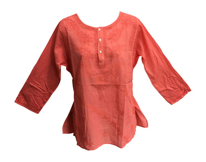 Classic Indian Gauze Cotton Embroidered Plus Sixties Long Sleeve Blouse Top - Ambali Fashion Blouses 