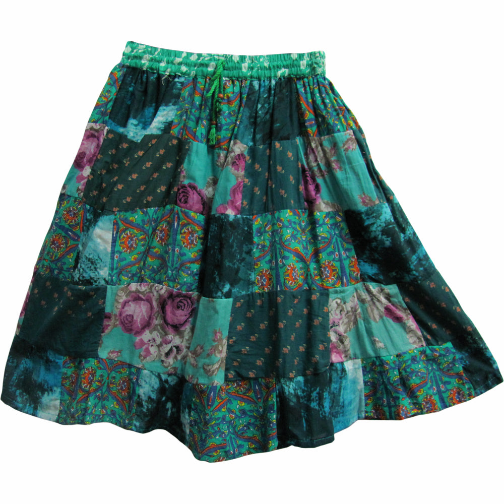 Indian Bohemian Gypsy Vintage Ethnic Patchwork Cotton Mini/Mid Length Skirt - Ambali Fashion Skirts 