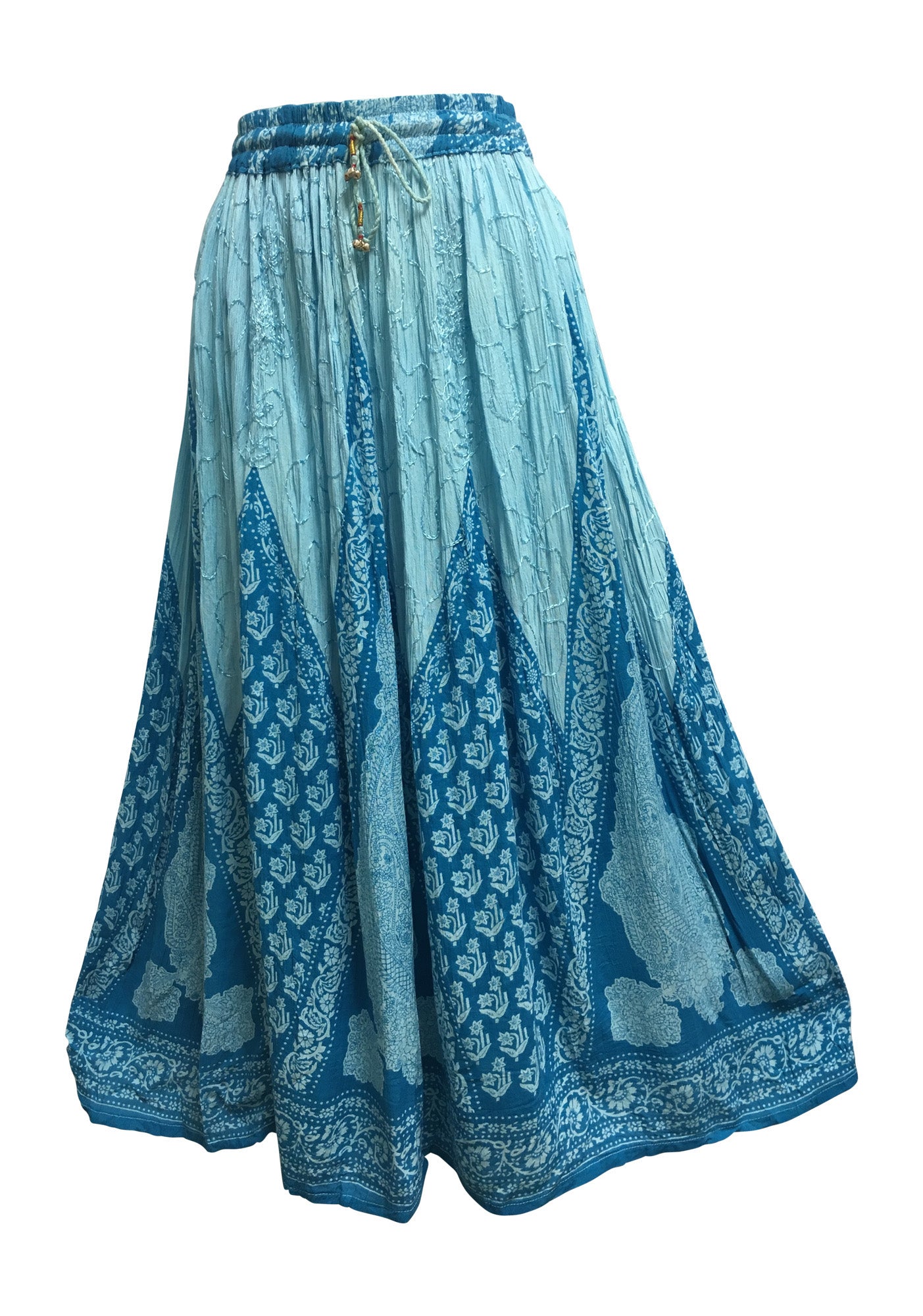 Indian Ethnic Print Embroidered Crinkle Long Broomstick Skirt No108 - Ambali Fashion Skirts 