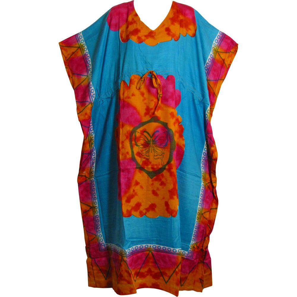 Missy Plus Bohemian Tie-Dye Butterfly Beach Kaftan Maxi Dress Turquoise - Ambali Fashion Caftans and Coverups beach, bohemian, casual, eastern, ethnic, gypsy, hippie, maternity, summer