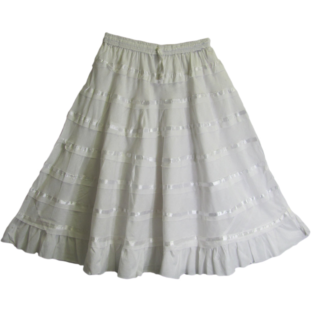 Women's Three-Tier Bohemian Cotton Mid Length White Lace Skirt - Ambali Fashion Skirts 