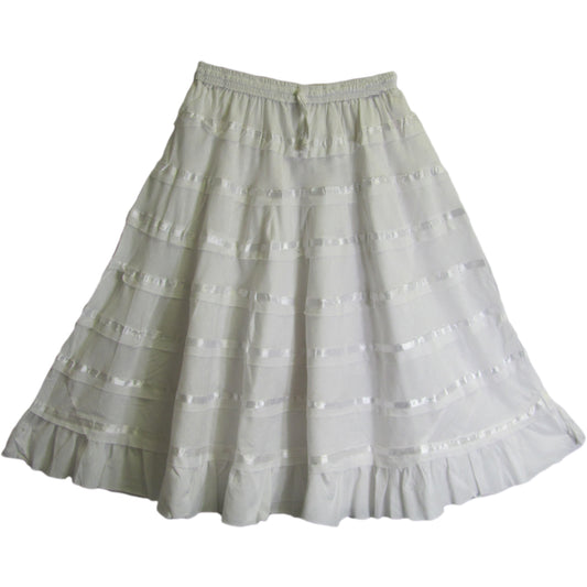 Women's Three-Tier Bohemian Cotton Mid Length White Lace Skirt - Ambali Fashion Skirts 