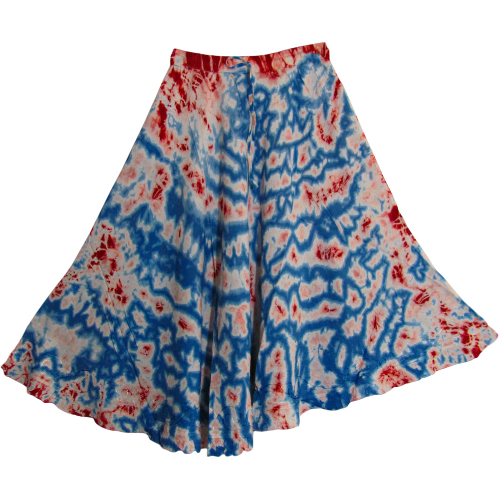 Bohemian Tie-Dye Embroidered Gypsy Ruffled Mid Length Skirt Zena - Ambali Fashion Skirts 