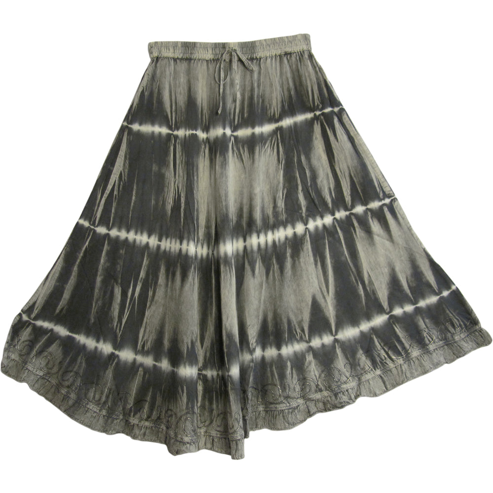 Bohemian Tie-Dye Embroidered Gypsy Ruffled Mid Length Skirt Zena - Ambali Fashion Skirts 